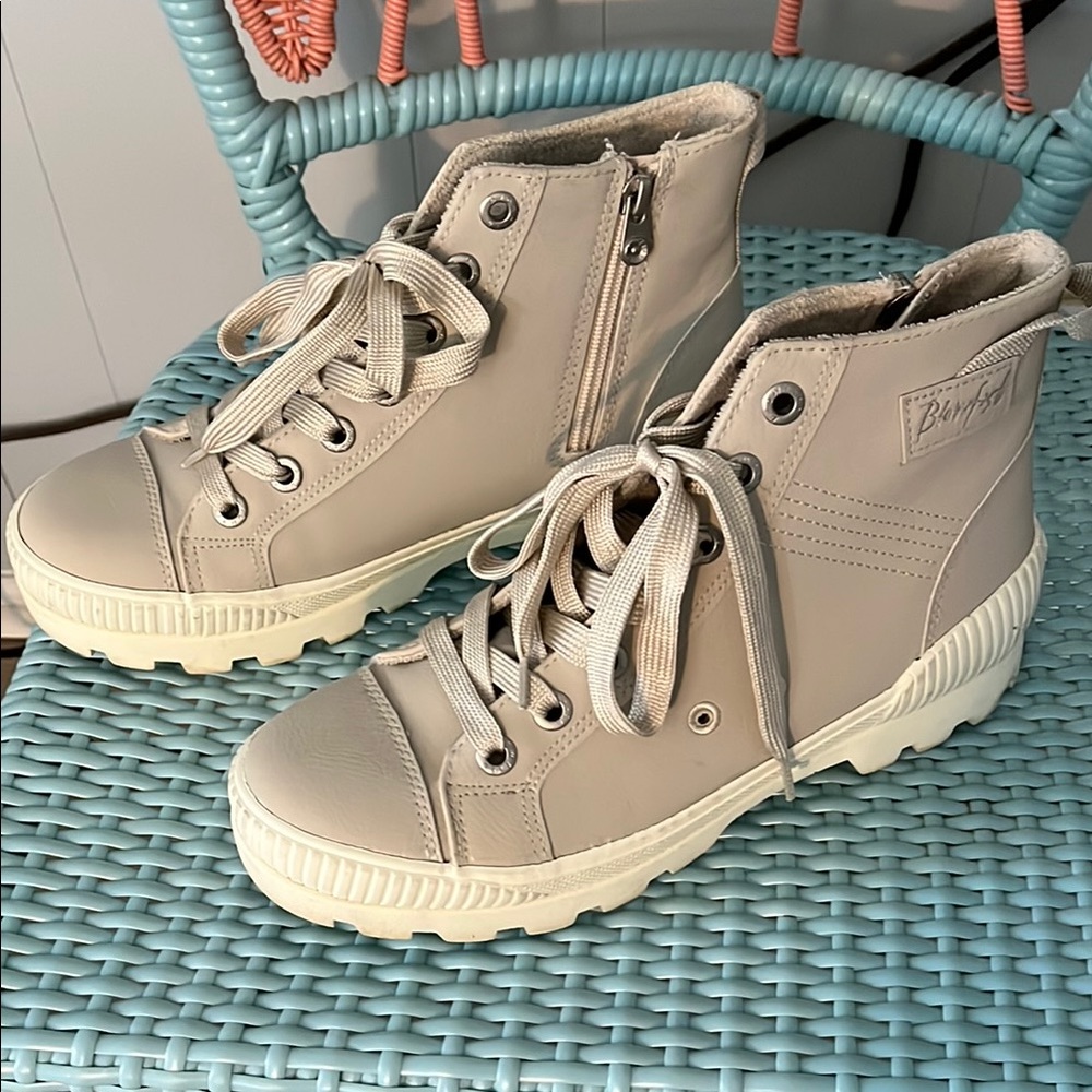Blowfish Malibu Cream Ankle Booties with Canvas Texture